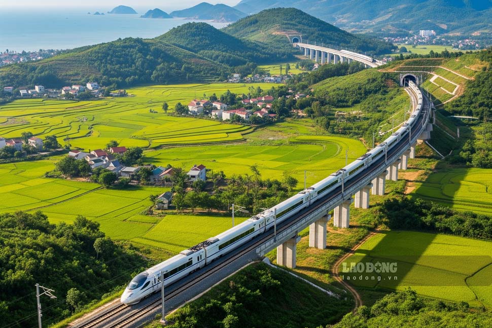 Graphics of the North-South High-Speed Railway project through Gia Lai province. Photo: AI
