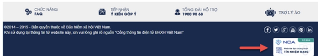 Cong dich vu cong BHXH Viet Nam duoc gan nhan chung nhan tin nhiem mang do Bo Thong tin va Truyen thong cap o cuoi trang.