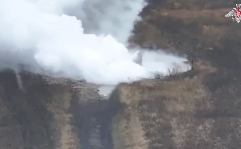 Ukraine detonated an am ammunition pipeline, releasing toxic smoke into the environment. Photo cut from video of the Russian Ministry of Defense