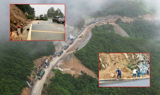 Mưa lớn gây sạt lở cục bộ trên đèo An Khê, đoạn qua xã Bình Khê (Gia Lai). Ảnh: Hoài Phương
