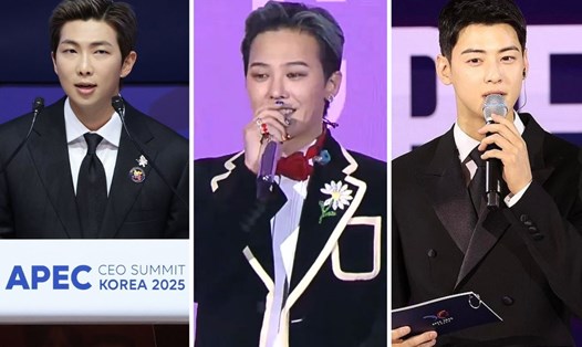 RM (BTS), G-Dragon (Big Bang), Cha Eun Woo (Astro) tại APEC 2025. Ảnh: cắt từ video