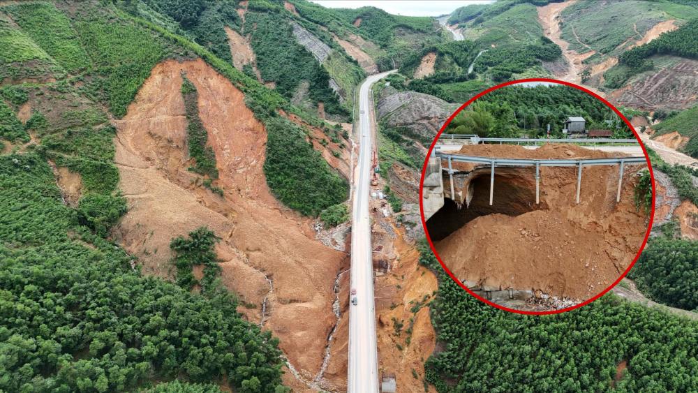 The slopes on the La Son - Tuy Loan Expressway are threatened by landslides. Photo: Nguyen Luan