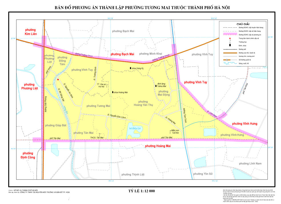 Map of the plan to establish Tuong Mai ward, Hanoi. Photo: Tuong Mai Ward People's Committee