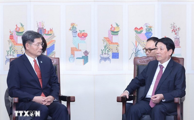 Politburo member and President Luong Cuong received Chairman of the Korea International Exchange Fund (KF) Kim Ghee Whan. Photo: VNA