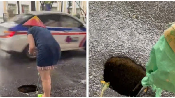 Hanoi vuelve a aparecer un pozo profundo en la calle Tran Hung Dao. Foto: OFFB