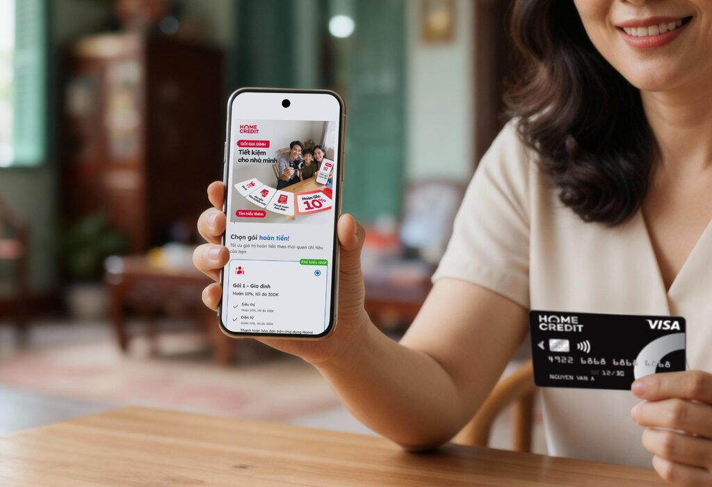 Tinh nang Hoan tien linh hoat tren ung dung Home Credit, cho phep nguoi dung de dang lua chon va thay doi goi hoan tien. Anh: Home Credit