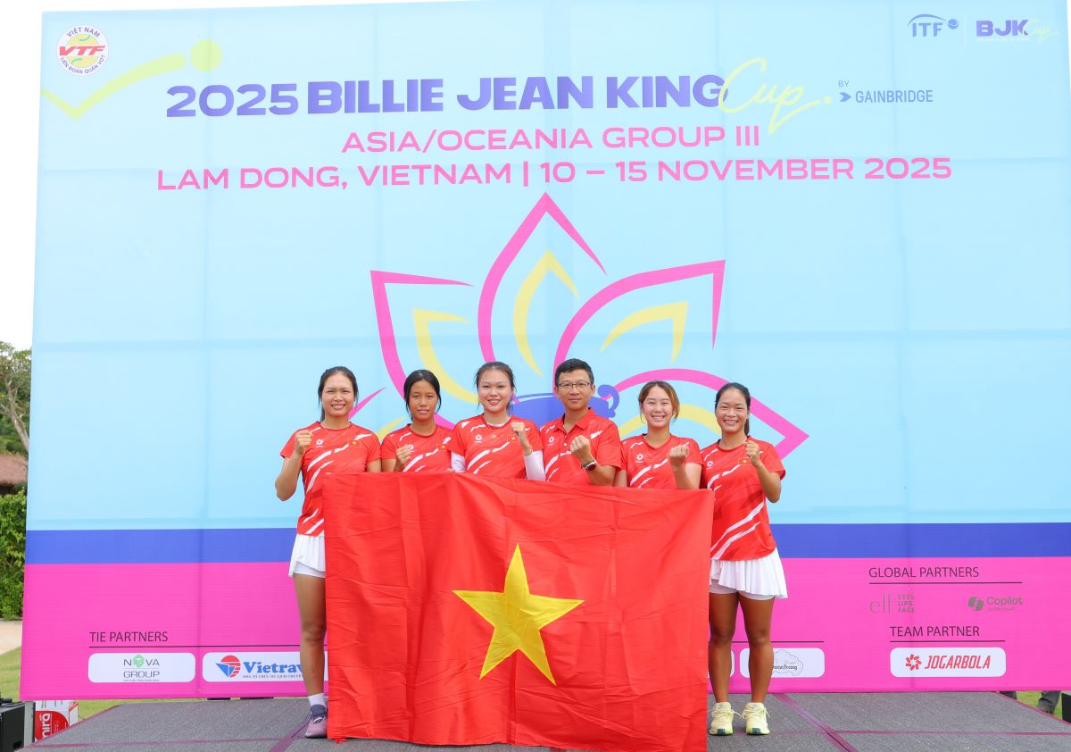 The Vietnamese women's tennis team sent a strong force to participate in the Billie Jean Cup. Photo: VTF