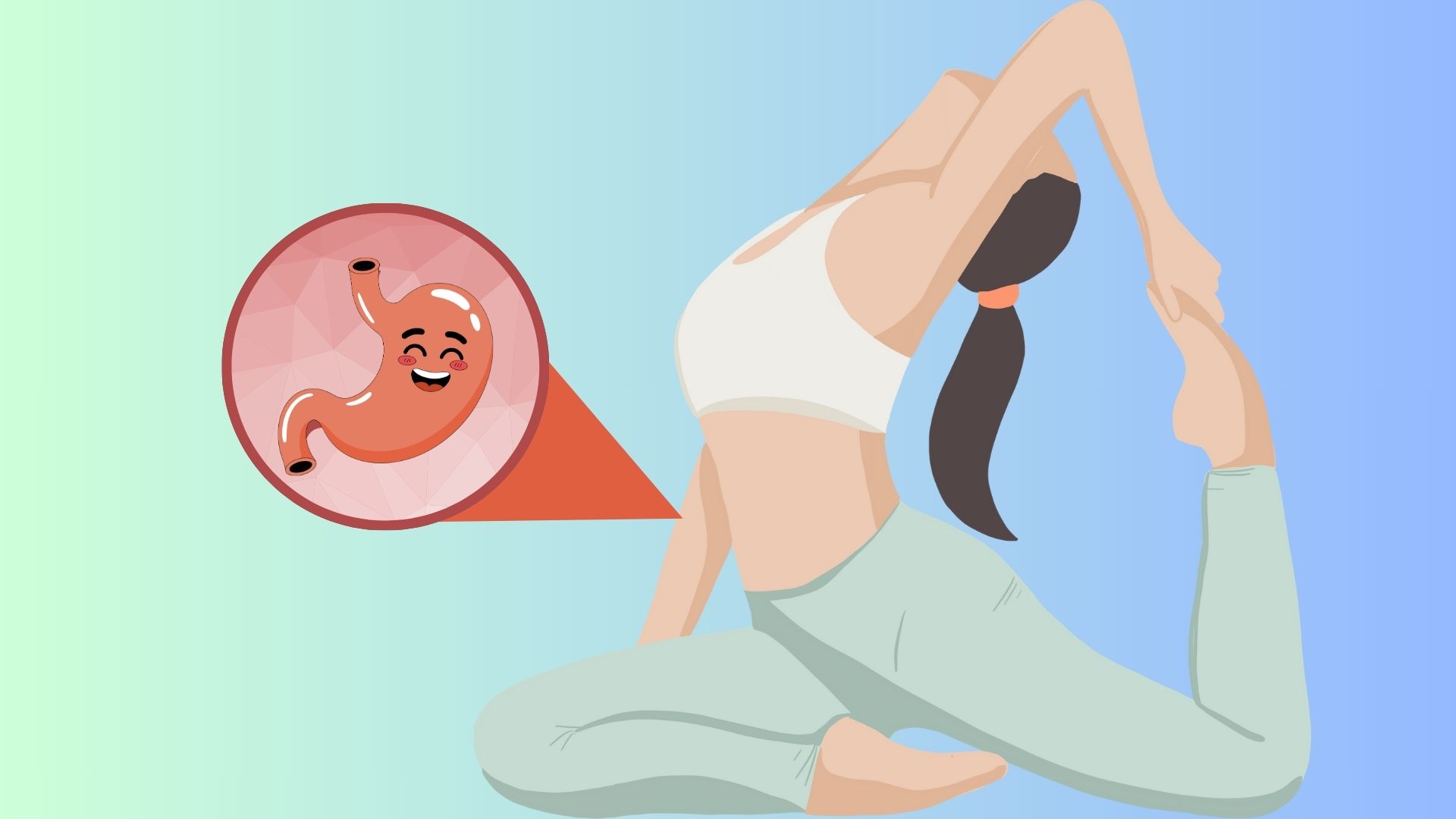 팽만감 복부 팽만감 문제를 줄이는 데 도움이 될 수 있는 6가지 요가 자세. 그래픽 이미지: My Linh