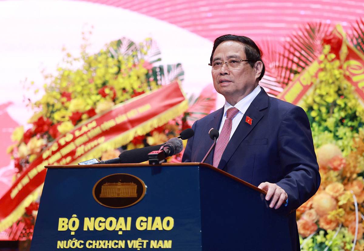 Politburo member and Prime Minister Pham Minh Chinh spoke at the Patriotic Emulation Congress of the Ministry of Foreign Affairs. Photo: VGP