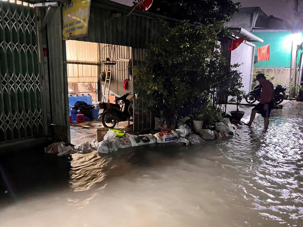 Luc luong chuc nang ho tro nguoi dan dap bao cat ngan nuoc tran vao nha. Anh: Anh Tu