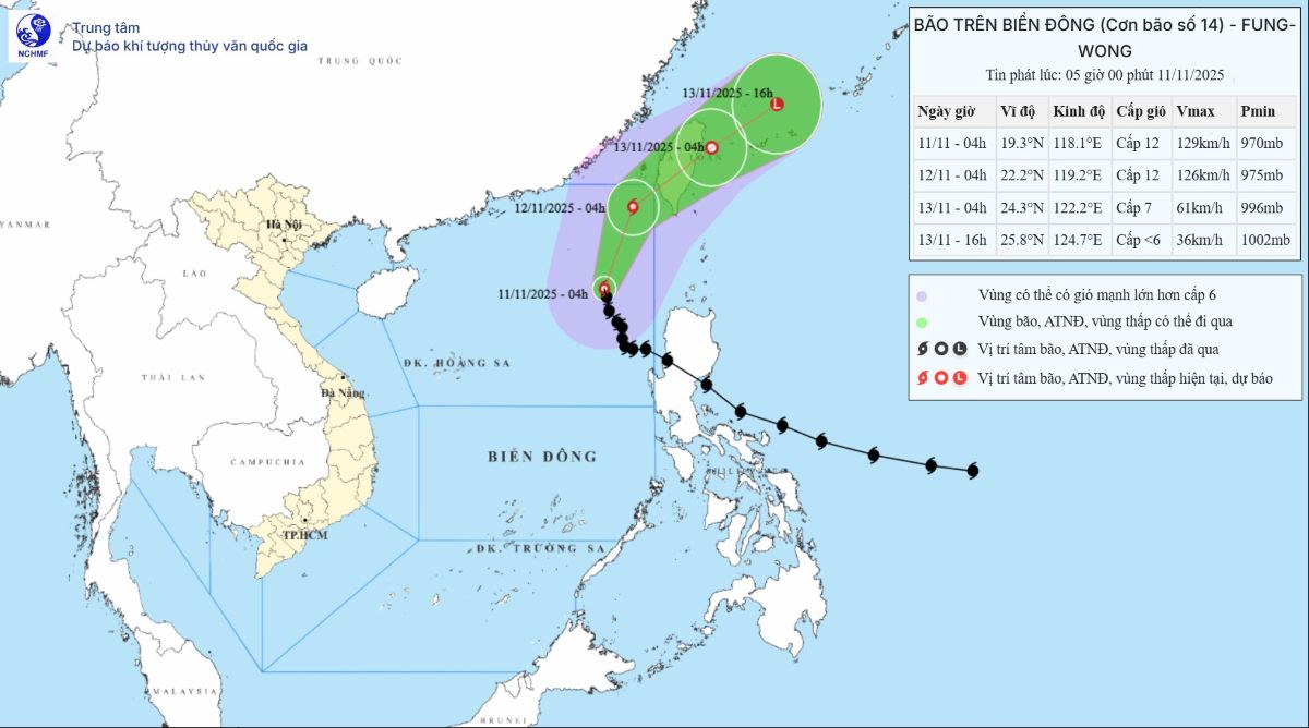 Du bao duong di cua bao so 14. Anh: Trung tam Du bao Khi tuong Thuy van Quoc gia
