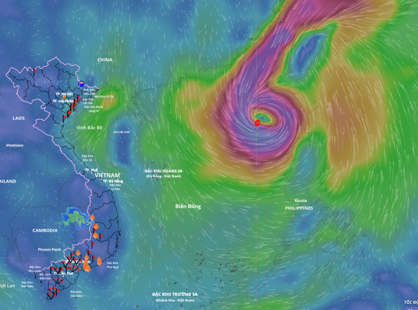 Storm No. 14 Fung-wong continues to cause unfavorable weather in the eastern sea area of the northern East Sea. Photo: Vietnam Disaster Monitoring System