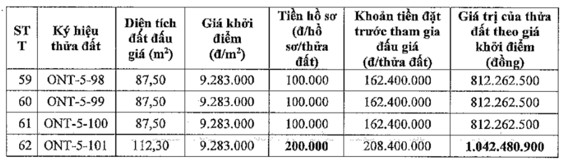 Thong tin phien dau gia 62 thua dat tai khu vuc Dam, thon Muc Xa, xa Dan HoaAnh: Cong ty Dau gia Hop danh So 5 - Quoc gia