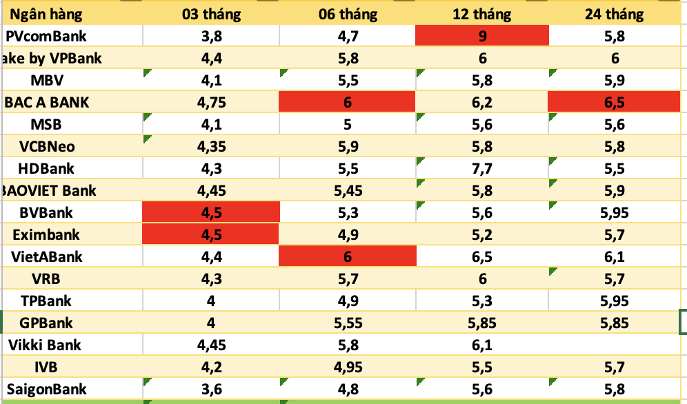 Top ngan hang co lai suat cao nhat thi truong hien nay. Do hoa: Ha Vy