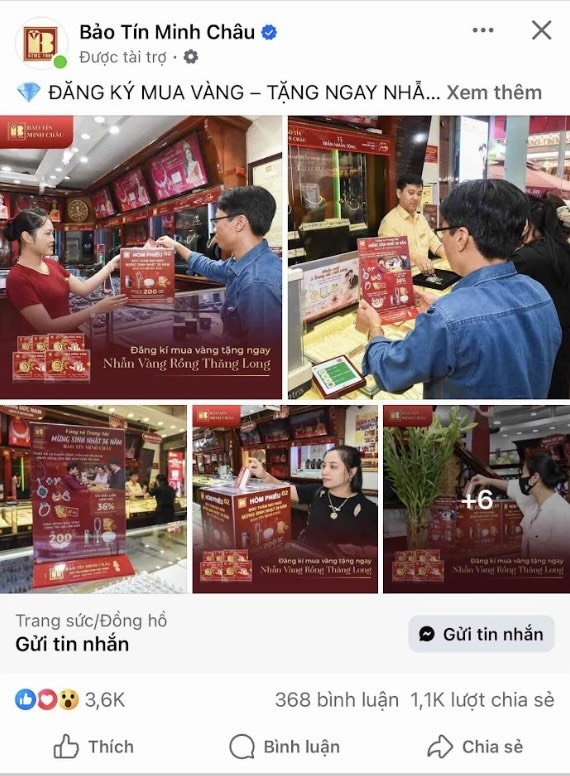 Khong chi sao chep hinh anh, chung con dang tai cac chuong trinh “khuyen mai tang vang”, “tri an khach hang” hay “boc tham trung thuong” voi noi dung hap dan, nham loi keo nguoi dung tuong tac va chuyen tien dat coc.