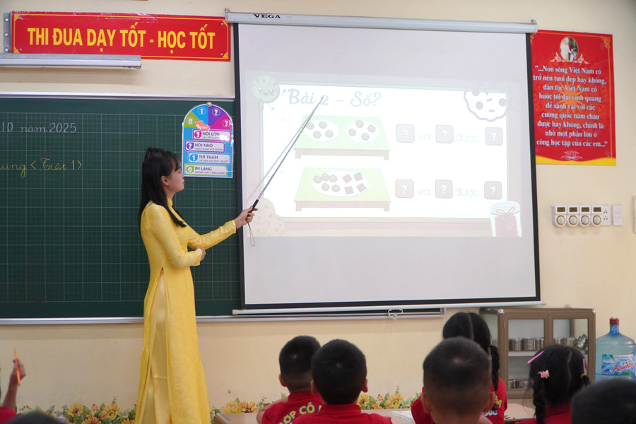 Moi tiet hoc, co Nga luon co gang ung dung cong nghe vao giang day tao su hung thu cho hoc tro. Anh Liem Anh. 