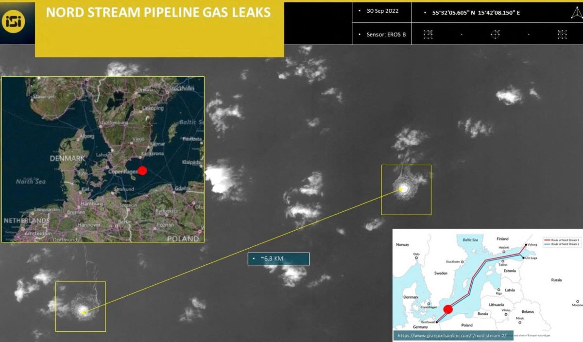 ISI satellite images released on September 30, 2022 showed gas leakage from the Nord Stream pipeline in the Swedish economic exclusive zone in the Baltic Sea. Photo: AFP