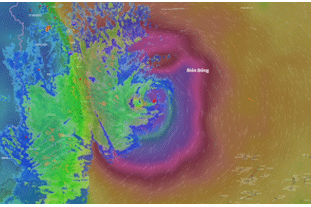 11月6日10時20分の暴風雨13号の位置 出典：ベトナム自然災害監視システム