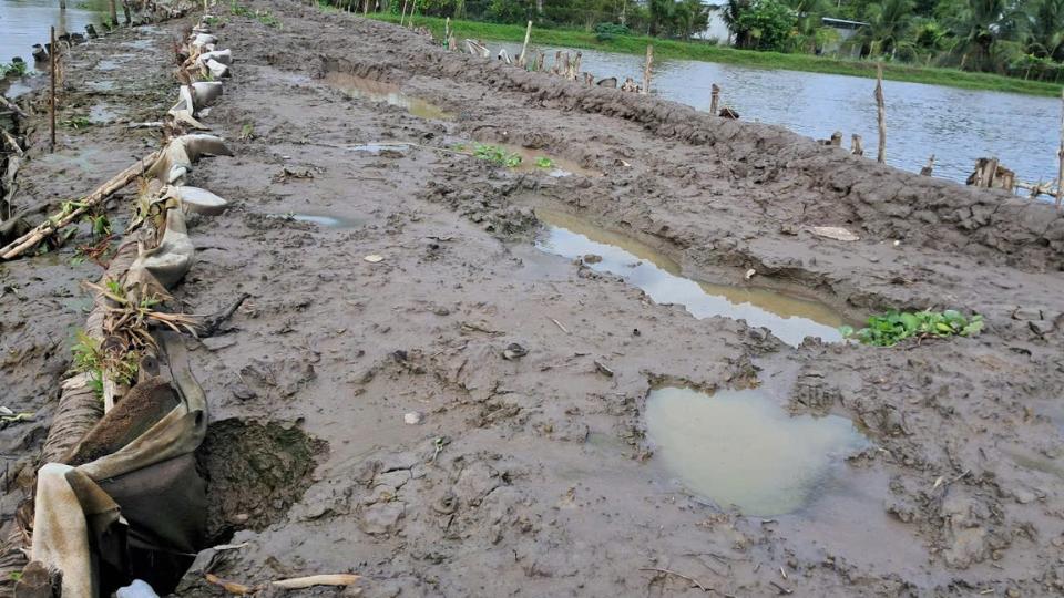 Mot doan bo song de bao song Mang khac phuc chua hoan chinh de doa ao ca tri gia hang ti dong cua nguoi dan. Anh: Hoang Loc