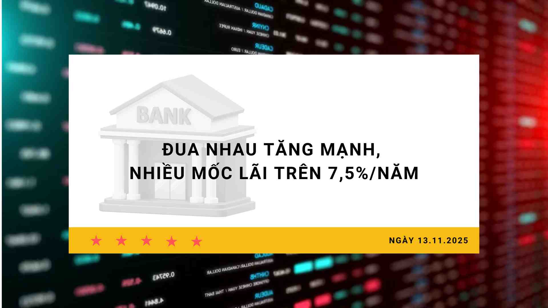 Interest rates 13.11: Racing to increase sharply, many interest rates above 7.5%/year