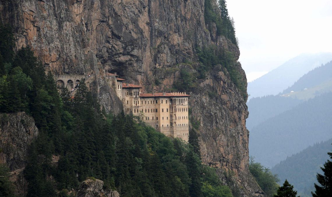 Sumela ancient monastery seems to be hanging in the middle of Pontic mountain cliff. Photo: AFP