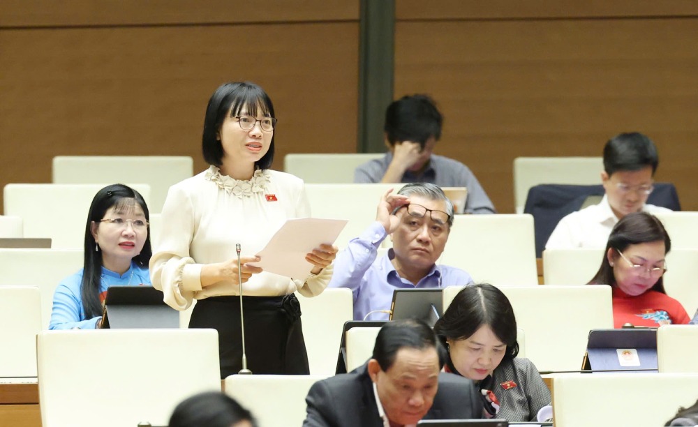 Dai bieu Quoc hoi Nguyen Thi Viet Nga phat bieu. Anh: Pham Dong