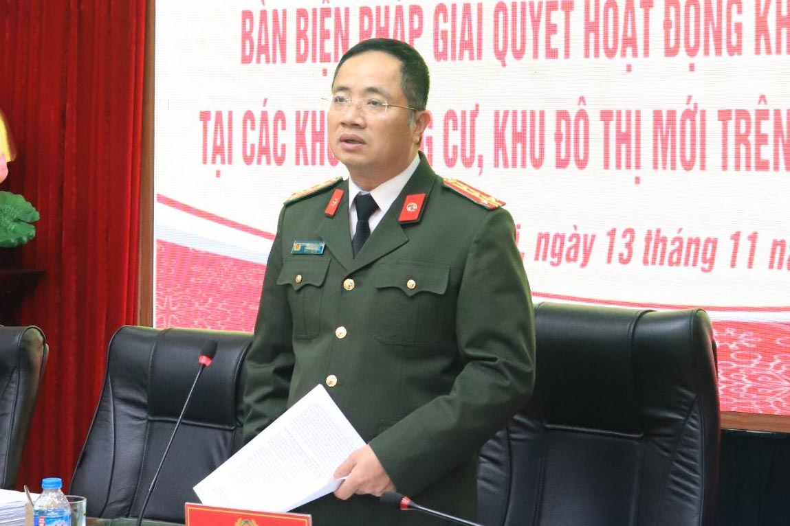 Dai ta Nguyen Thanh Long - Pho Giam doc CATP phat bieu chi dao tai Hoi nghi. Anh: Cong an Ha Noi
