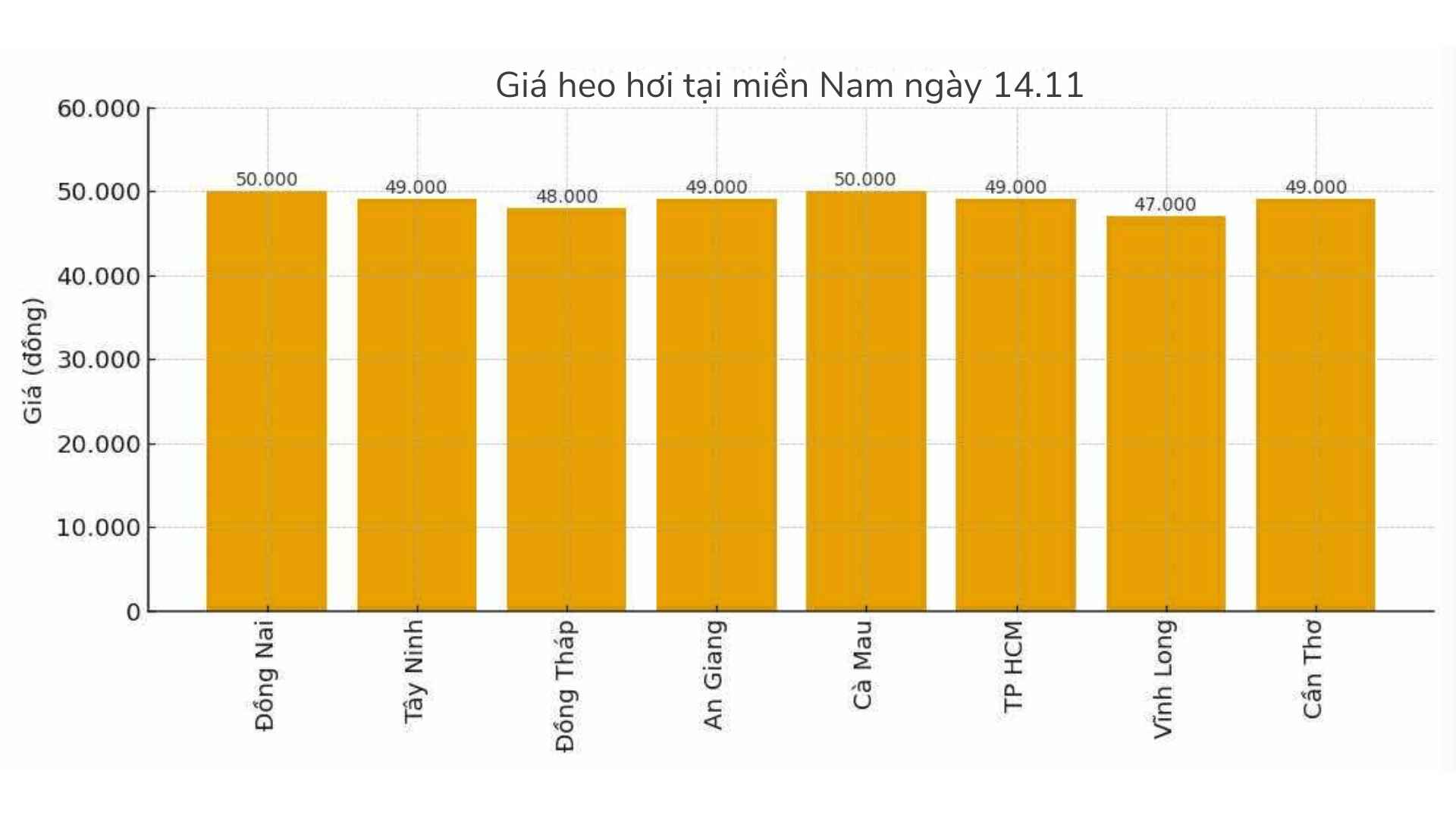 Gia heo hoi hom nay 14.11 tai khu vuc mien Nam. Do hoa: Thuy Linh