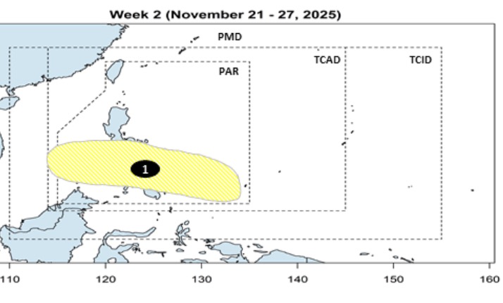 The new low pressure near the East Sea is forecast to form in the second half of November. Photo: PAGASA