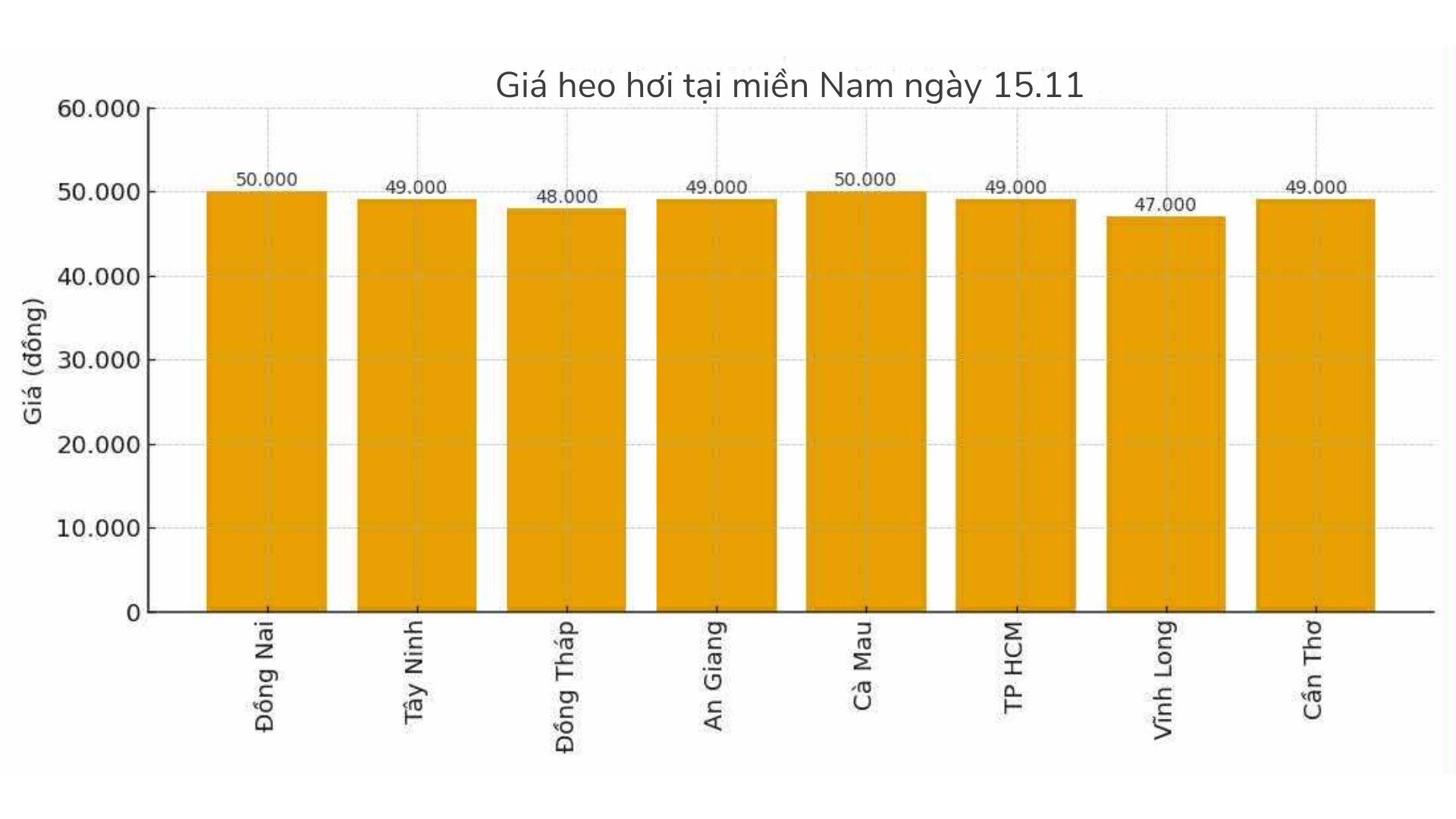 Gia heo hoi hom nay 15.11 tai khu vuc mien Nam. Do hoa: Thuy Linh