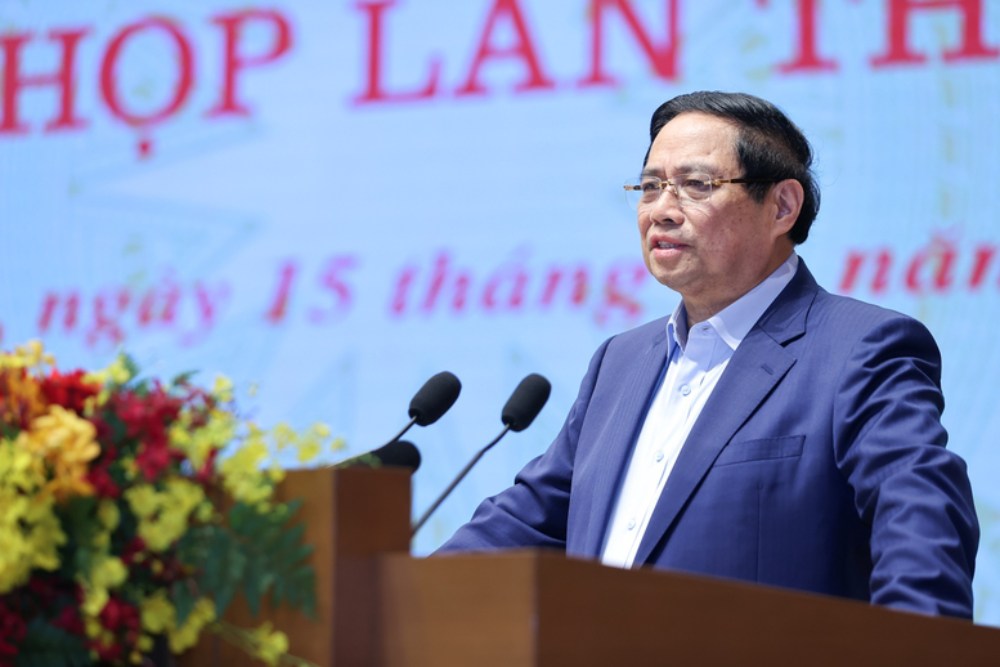 Politburo member and Prime Minister Pham Minh Chinh spoke at the meeting of the Government Steering Committee on science, technology development, innovation, digital transformation and Project 06. Photo: VGP