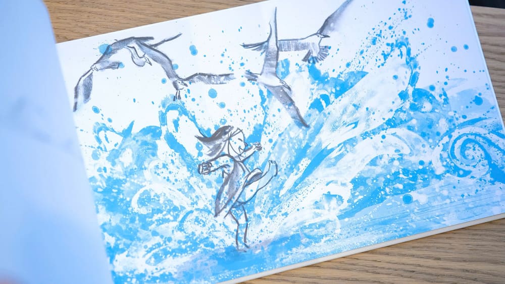 Minh hoa sach tranh “Con song“. Anh: Nha xuat ban