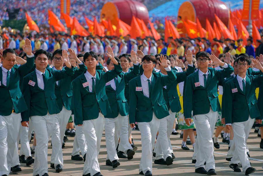 Khoi kieu bao, dai dien cho hon 6 trieu nguoi Viet Nam o nuoc ngoai, tham gia dieu hanh trong le dieu binh, dieu hanh mung 80 nam Quoc khanh, ngay 2.9.2025. Anh: Tuan Anh