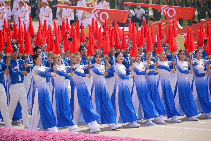 Khoi Thanh nien Viet Nam dieu hanh tai Dai le ky niem 80 nam Cach mang Thang Tam thanh cong (19.8.1945 - 19.8.2025) va Quoc khanh (2.9.1945 - 2.9.2025) dien ra trong the sang 2.9 tren Quang truong Ba Dinh lich su. Anh: Tuan Anh