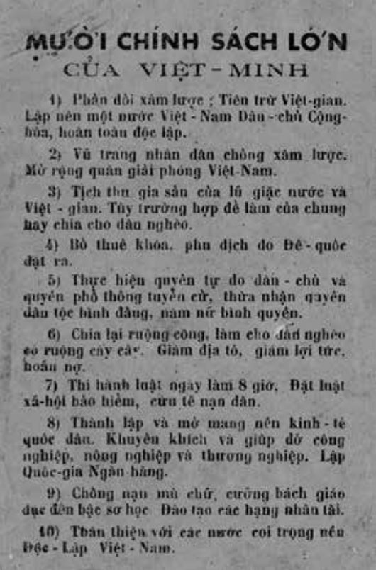 Muoi chinh sach lon cua Viet Minh. Anh: Bao tang Lich su Quoc gia