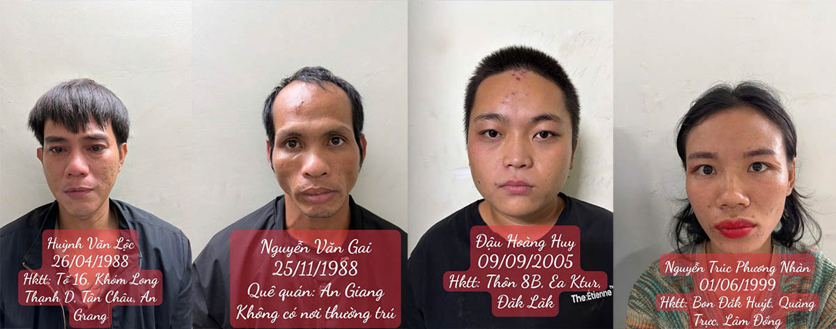 호치민시 Binh Loi 다리 밑에서 사람을 폭행하고 재물을 강탈한 4인조 체포. 사진: 공안 제공