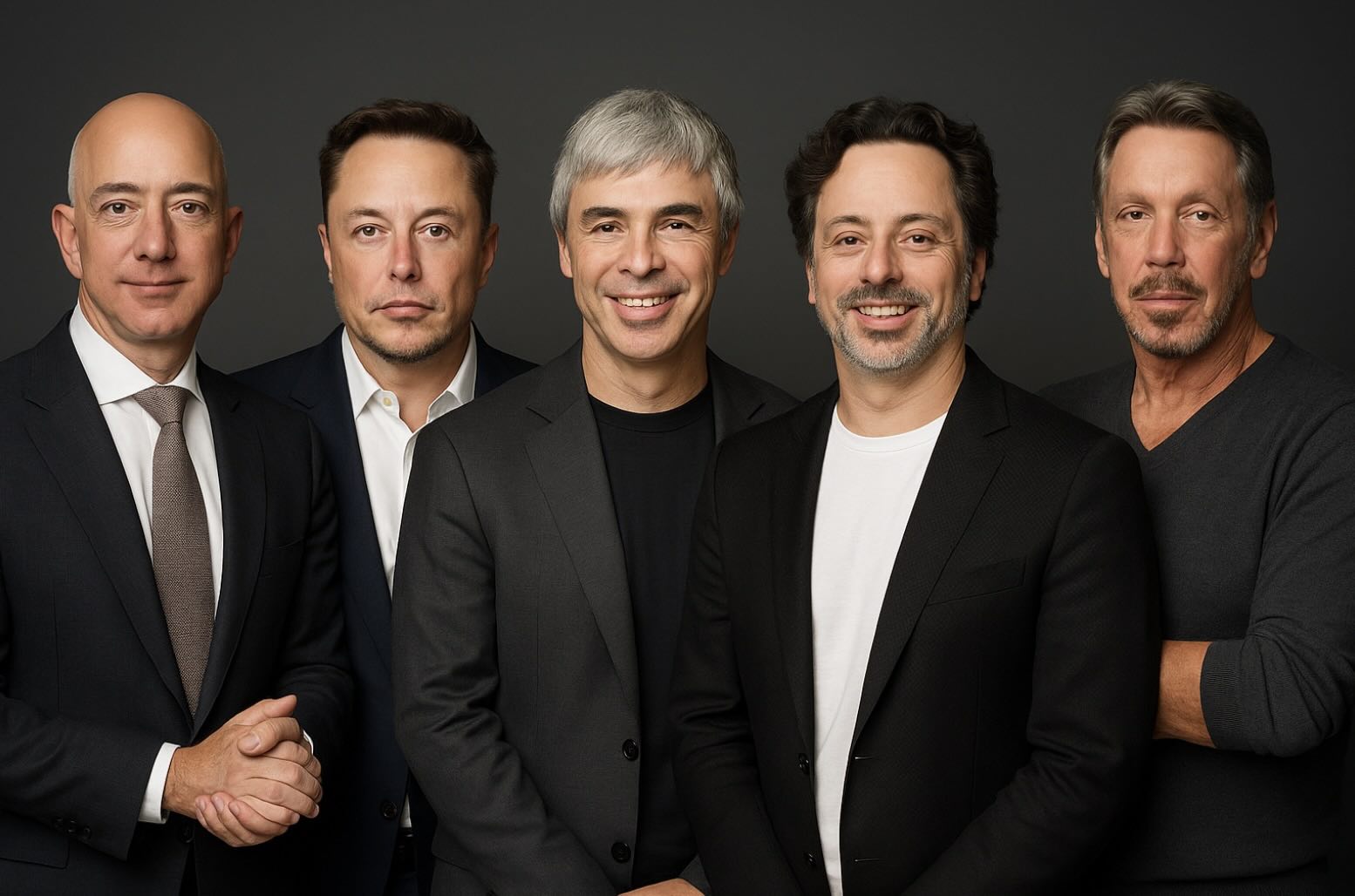 The group of the world's leading billionaires - Jeff Bezos, Elon Musk, Larry Page, Sergey Brin and Larry Ellison - are influential figures and owners of leading assets in 2025. Graphics: Phan Anh