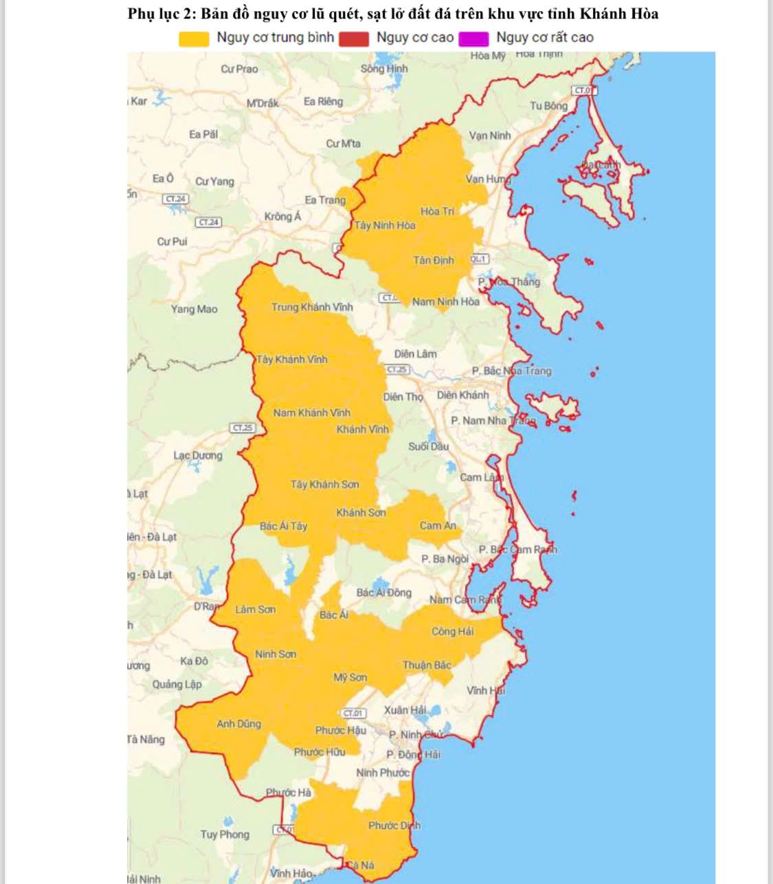 Cac vung co nguy co lu quet, sat lo tai Khanh Hoa. Anh: Dai Khi tuong Thuy van tinh Khanh Hoa