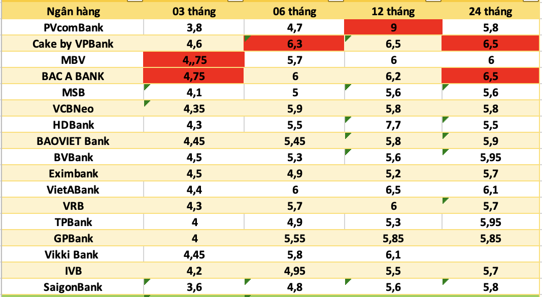 Top ngan hang co lai suat cao nhat thi truong hien nay. Do hoa: Ha Vy