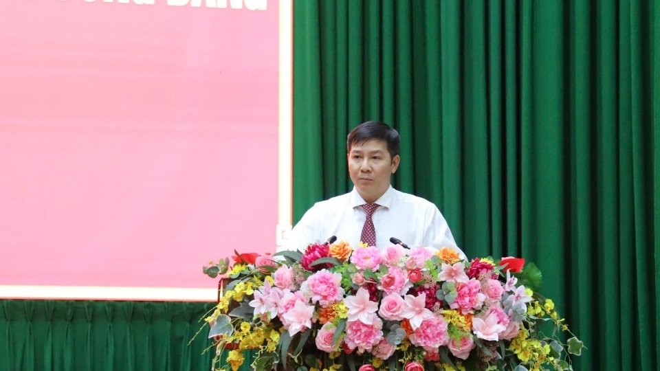 Pho truong Ban To chuc Trung uong Nguyen Thanh Tam phat bieu tai hoi nghi. Anh: Hoang Loc