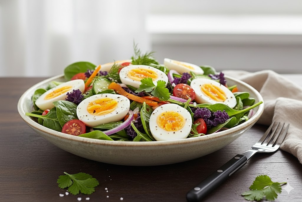 卵を使った朝食、卵の茹で物、卵サラダ、卵の炒め物、野菜は糖尿病患者に良い。写真:Thao Nhung