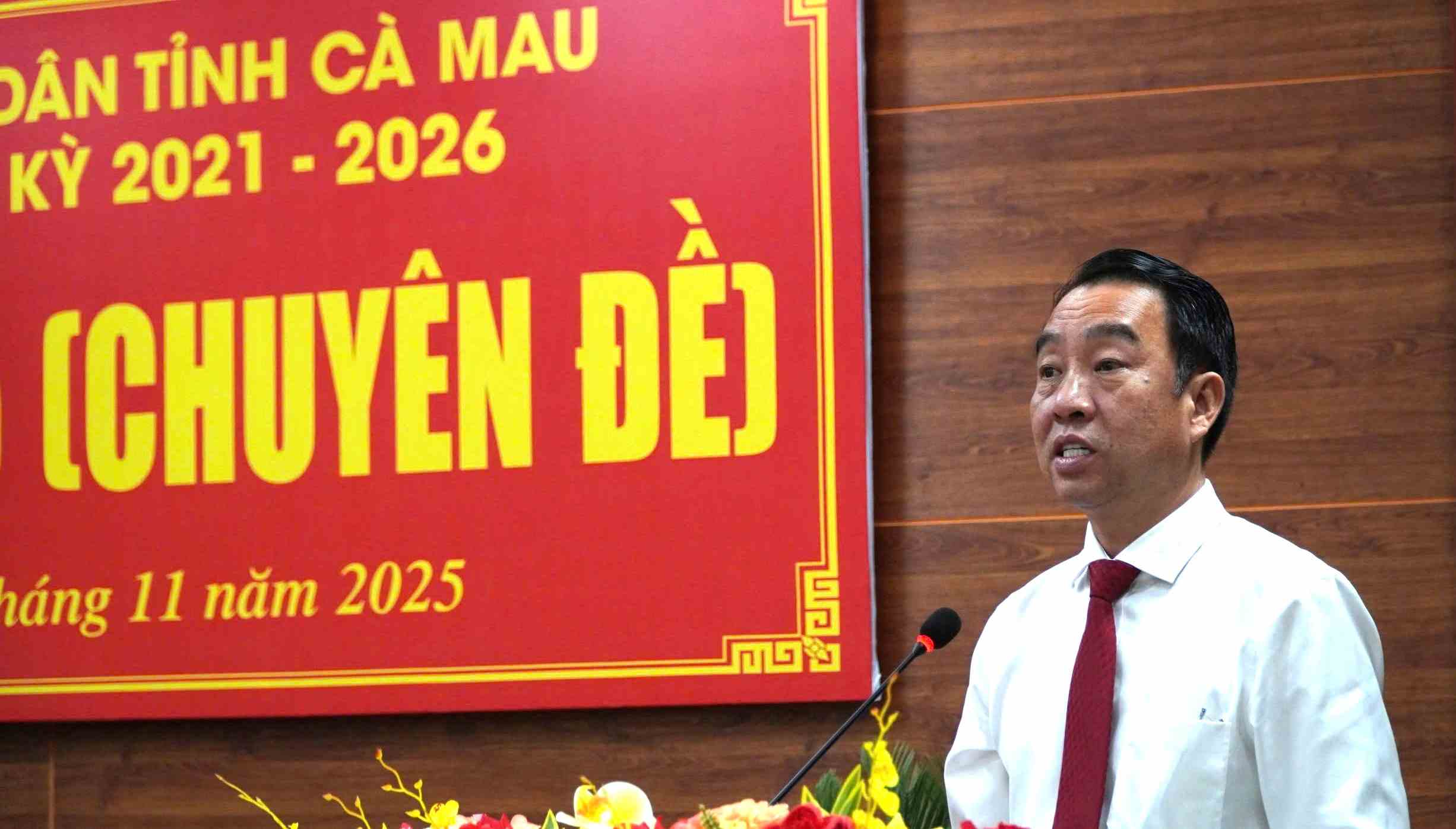 Chairman of Ca Mau Provincial People's Committee Lu Quang Ngoi delivered the inauguration speech. Photo: Nhat Ho