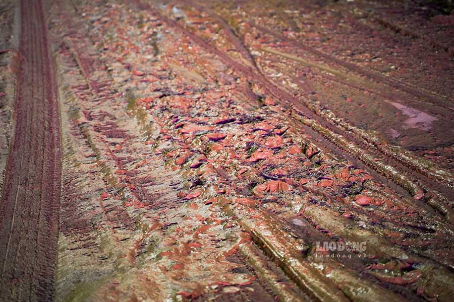 Hien truong vu viec bun dat phu kin mat duong. Anh: N.Duc