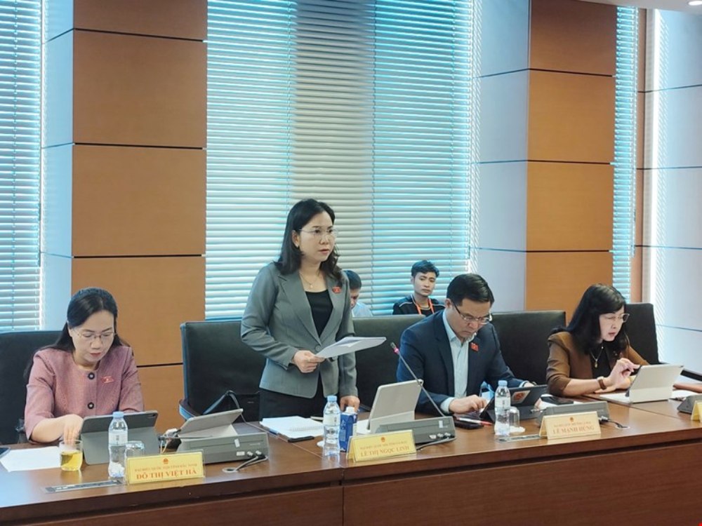 Dai bieu Le Thi Ngoc Linh de nghi bo sung doi tuong kho khan, mac benh ung thu duoc huong bao hiem y te 100%. Anh: media.quochoi.vn