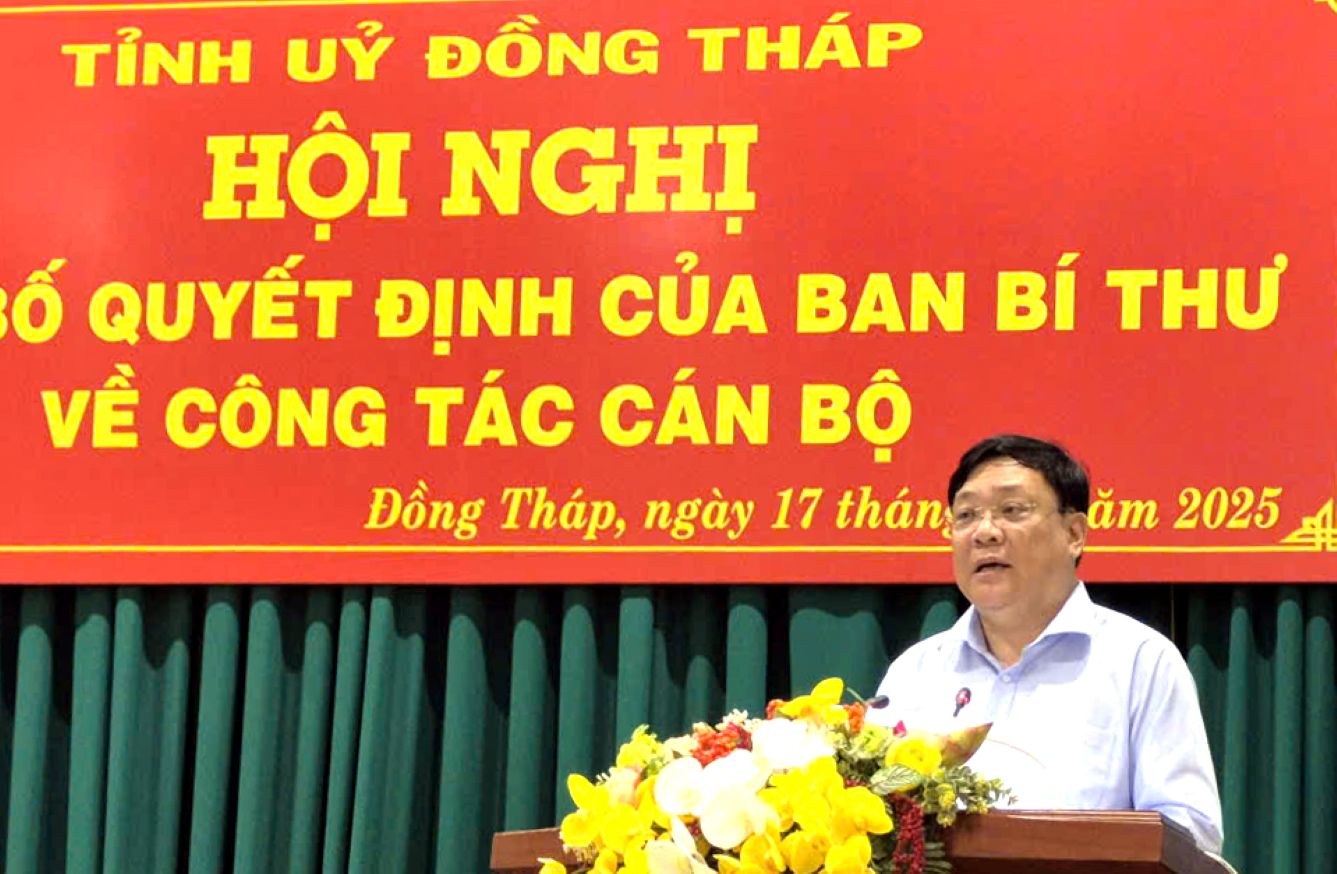 Ong Pham Thanh Ngai phat bieu tai le cong bo Quyet dinh cua Ban Bi thu Trung uong Dang ve viec dieu dong, chi dinh giu chuc Pho Bi thu Tinh uy Dong Thap. Anh: Hung Bui