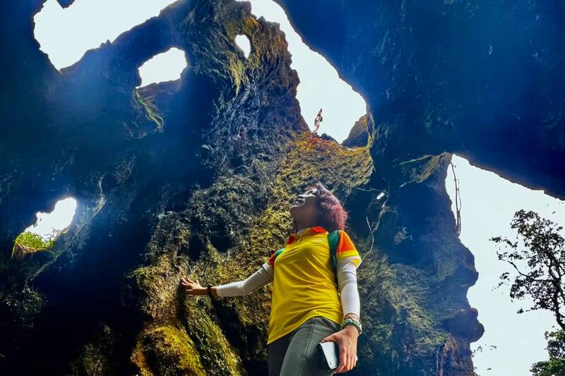 ព្រៃ​បុរាណ​គ្រប​ដណ្ដប់​ដោយ​ស្លែ នៅ​តាម​ផ្លូវ​ទៅ​ពិនិត្យ​នៅ​កំពូល​ភ្នំ​តាជីញូ ភូមិ​ណាមង៉ិប ឃុំ​ង៉ុក​ចៀន។ រូបថត៖ Nhat Minh