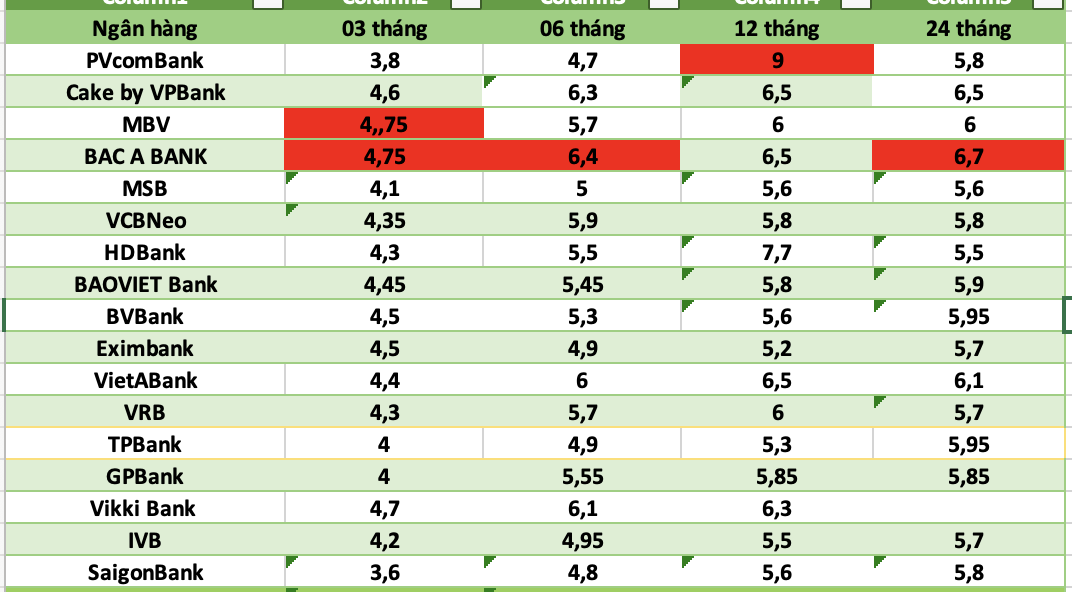 Top ngan hang co lai suat cao nhat thi truong hien nay. Do hoa: Ha Vy