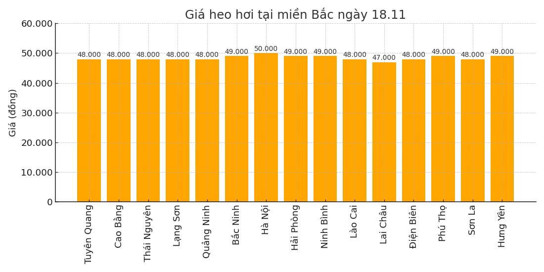 Gia heo hoi ngay 18.11 tai khu vuc mien Bac. Do hoa: Thuy Linh.