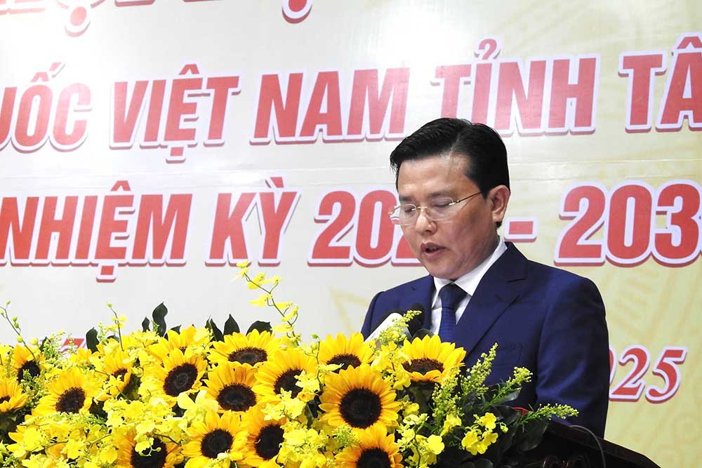 Ong Nguyen Thanh Hai - Chu tich Uy ban MTTQ Viet Nam tinh Tay Ninh phat bieu tai Dai hoi. Anh: Anh Tri