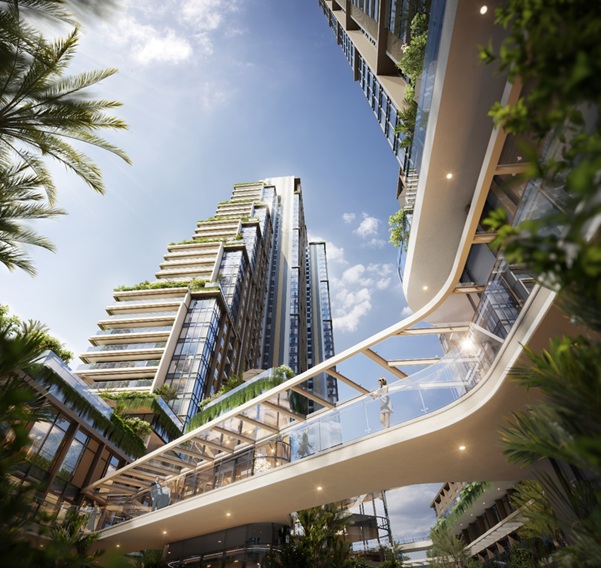 Cau canh quan ket noi hai toa thap nam tai tang 4, don tron nhung goc nhin dep nhat huong ra vinh - ho - pho. Anh: BIM Land